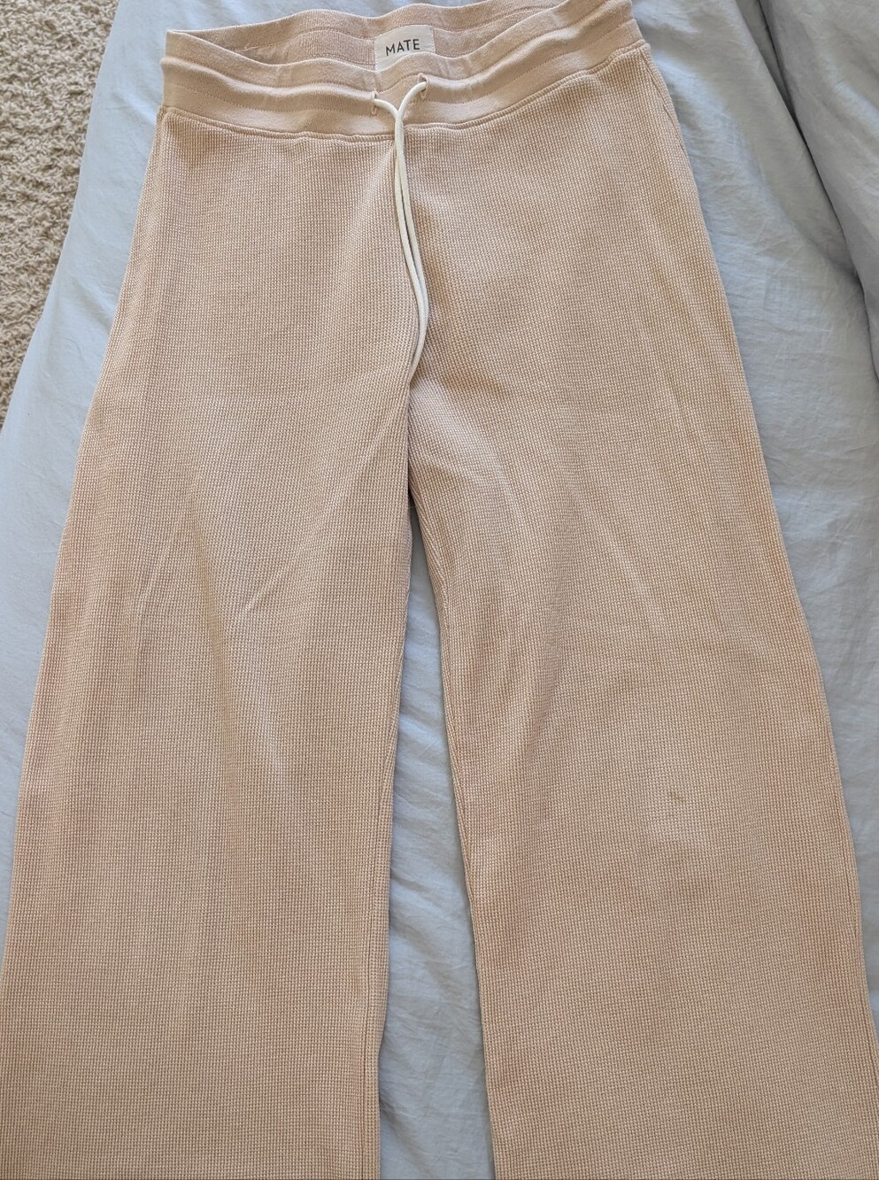 MATE THE LABEL Beige Cropped Relaxed Wideleg  Waffle Pant